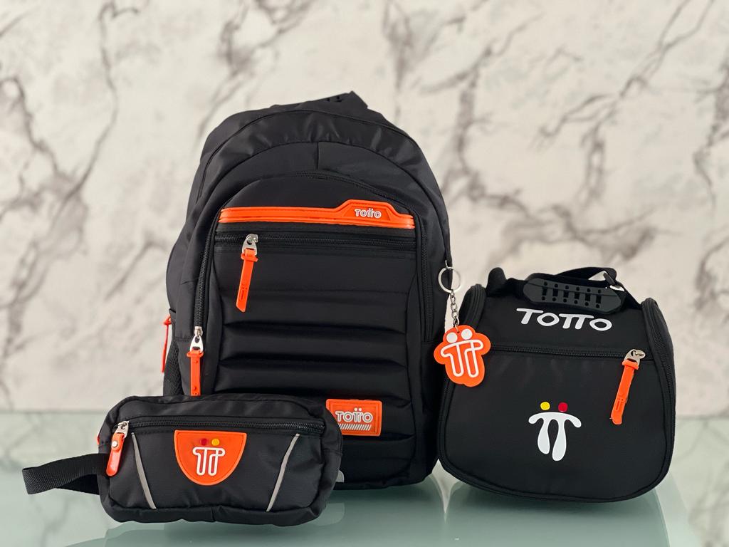 Combo Bolso Totto 3x1 / Negro Con Naranja