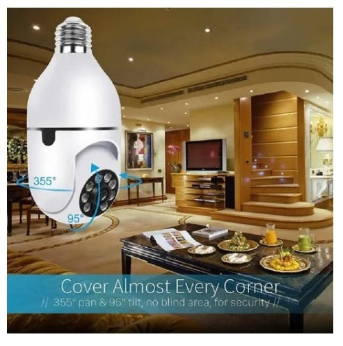 Cámara de Seguridad Tipo Bombillo E27 – Rotación 360° y Conectividad WiFi