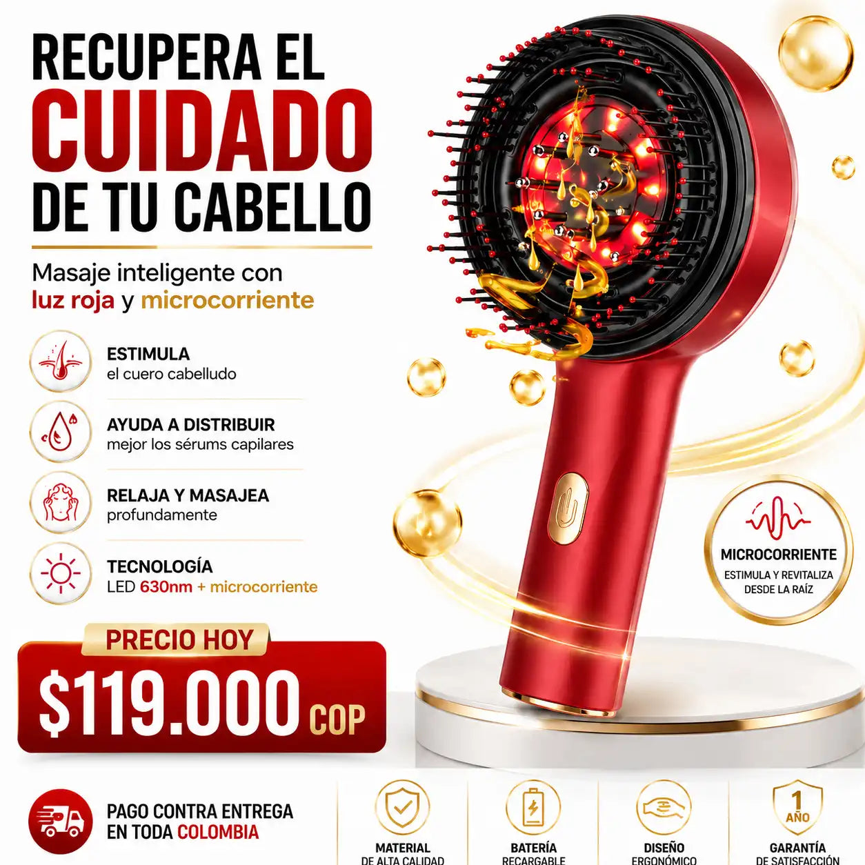 Cepillo Masajeador con terapia Capilar Profesional