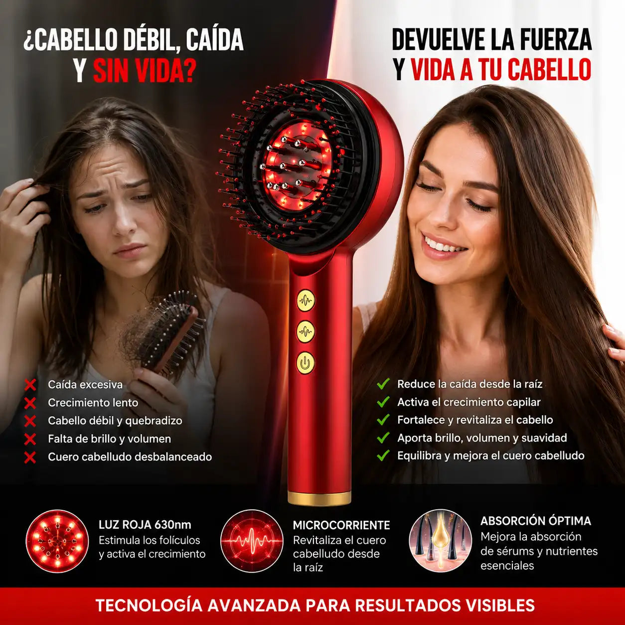 Cepillo Masajeador con terapia Capilar Profesional