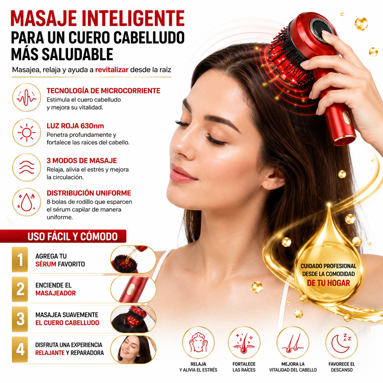 Cepillo Masajeador con terapia Capilar Profesional
